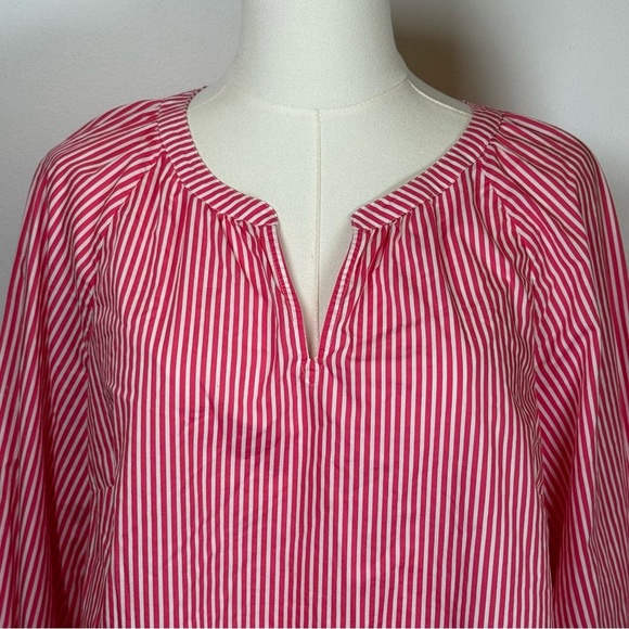 Talbots Butterfly Pink White Stripe Blouse Smocked Cuff Size Large Petite (Lp) - Picture 3 of 9